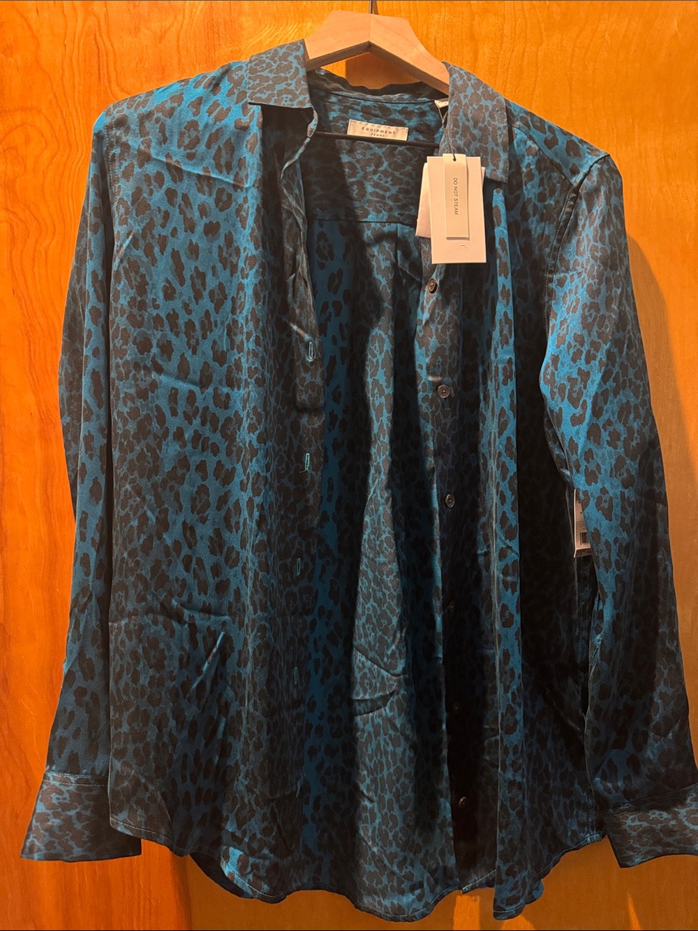 Equipment Teal and Black Leopard-Print Silk Shirt Jacket